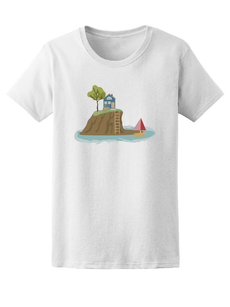 Playera para Dama Smartprintsink color Blanco Estampado Casa en Isla
