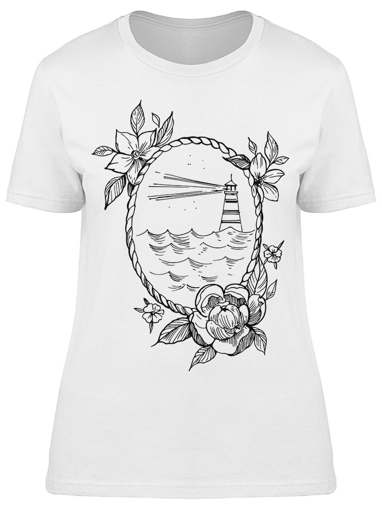 Foto 2 pulgar | Playera Smartprintsink Mujer Ilustración/ Faro En Mar/ Guirnalda de Cuerdas y Flores