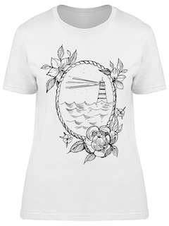 Foto 1 | Playera Smartprintsink Mujer Ilustración/ Faro En Mar/ Guirnalda de Cuerdas y Flores