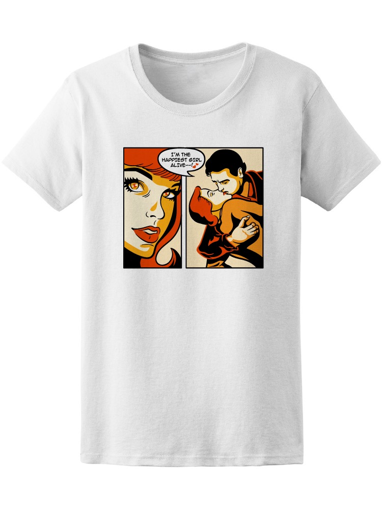 Foto 2 pulgar | Playera Smartprintsink Mujer Arte Pop/ Pareja En Abrazo/ Soy La Mujer Mas Afortunada