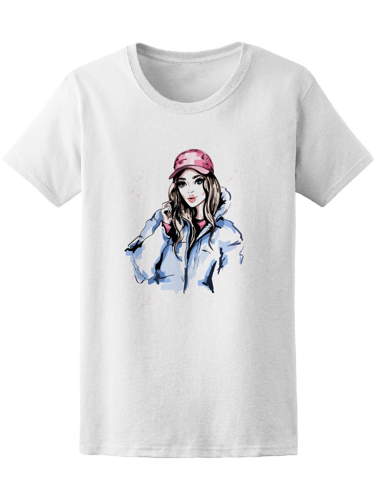 Foto 2 pulgar | Playera Smartprintsink Mujer Ilustración/ Chica con Chamarra y Gorra