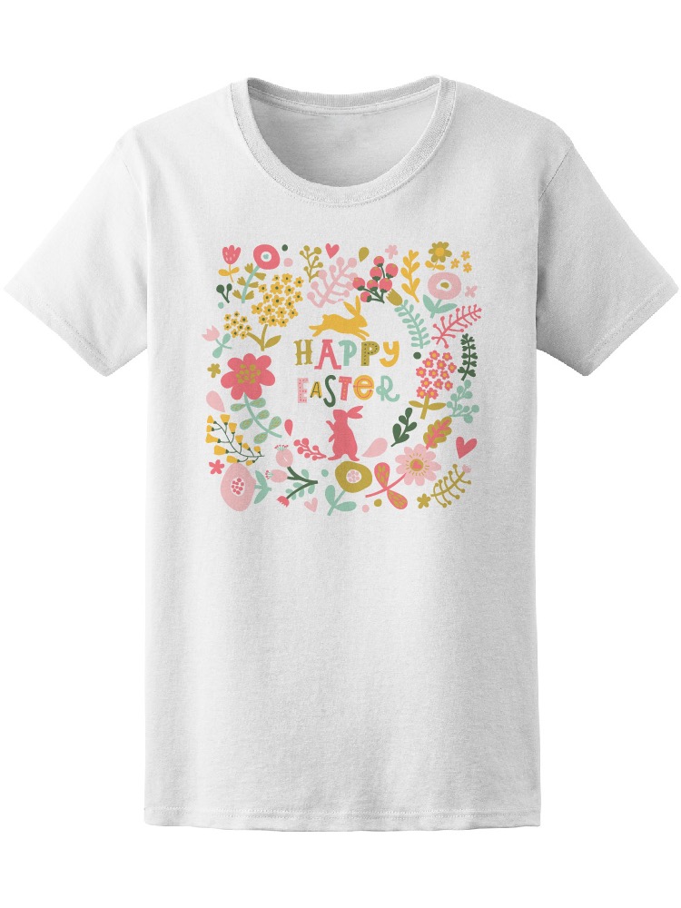 Foto 2 pulgar | Playera Smartprintsink Mujer Felices Pascuas/ Ilustración Naturaleza y Conejos