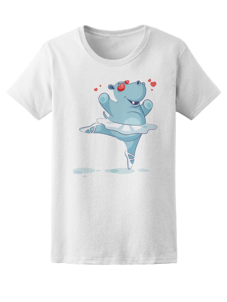 Foto 2 pulgar | Playera para Dama Smartprintsink color Blanco Estampado Hipopótamo en Tutu Enamorado