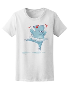 Foto 1 | Playera para Dama Smartprintsink color Blanco Estampado Hipopótamo en Tutu Enamorado