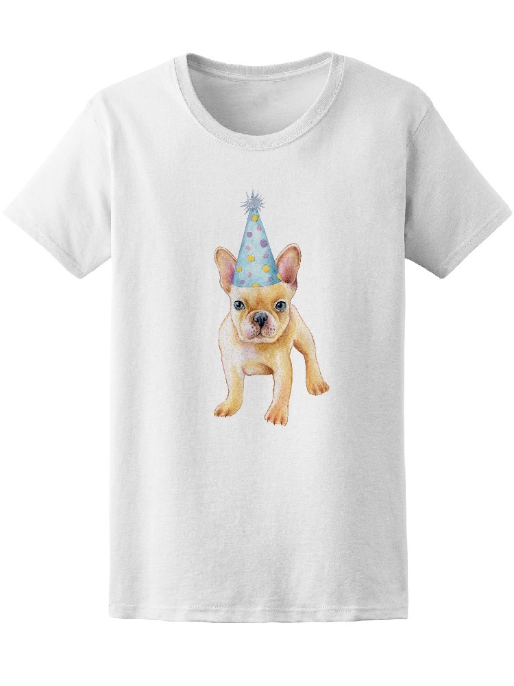 Playera Smartprintsink Mujer Dibujo A Lápiz/ Perrito Con Sombrero De Fiesta