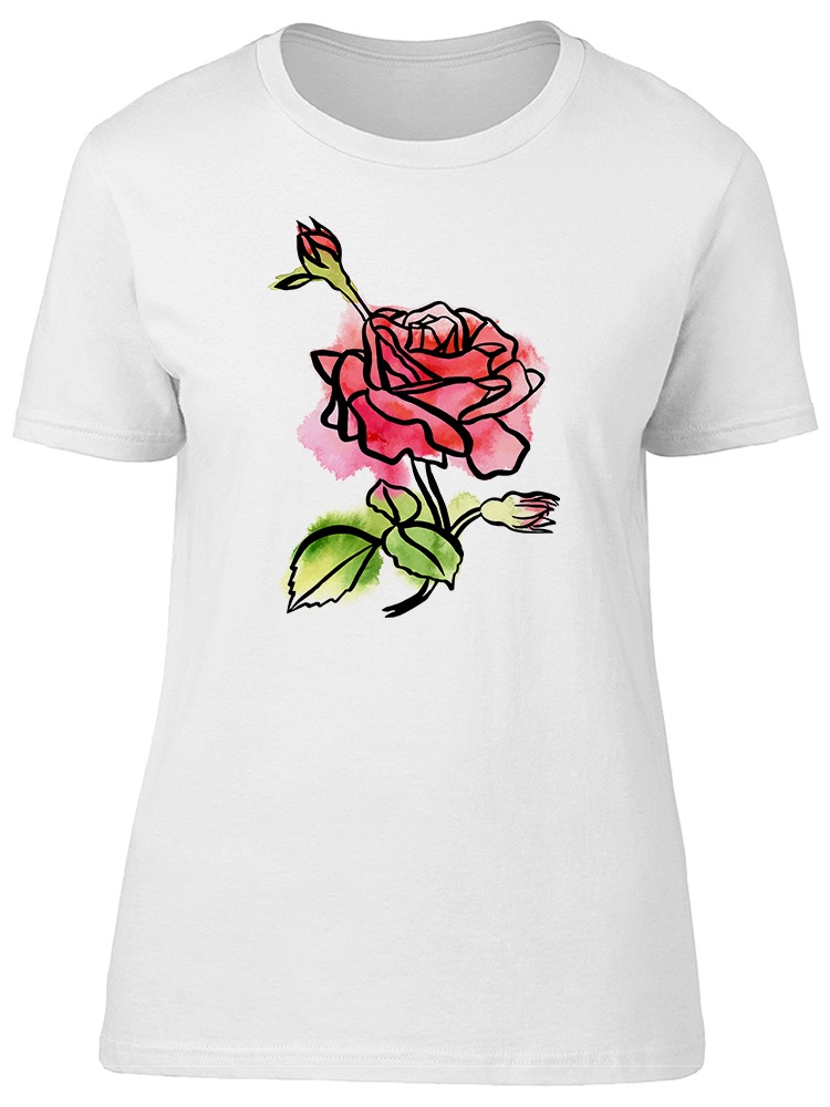 Foto 2 pulgar | Playera Smartprintsink Mujer Acuarelas Rosa Roja Con Hojas