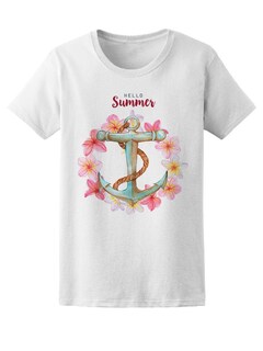 Foto 1 | Playera Smartprintsink Mujer Ilustración a Lápiz/ Ancla con Guirnalda de Flores