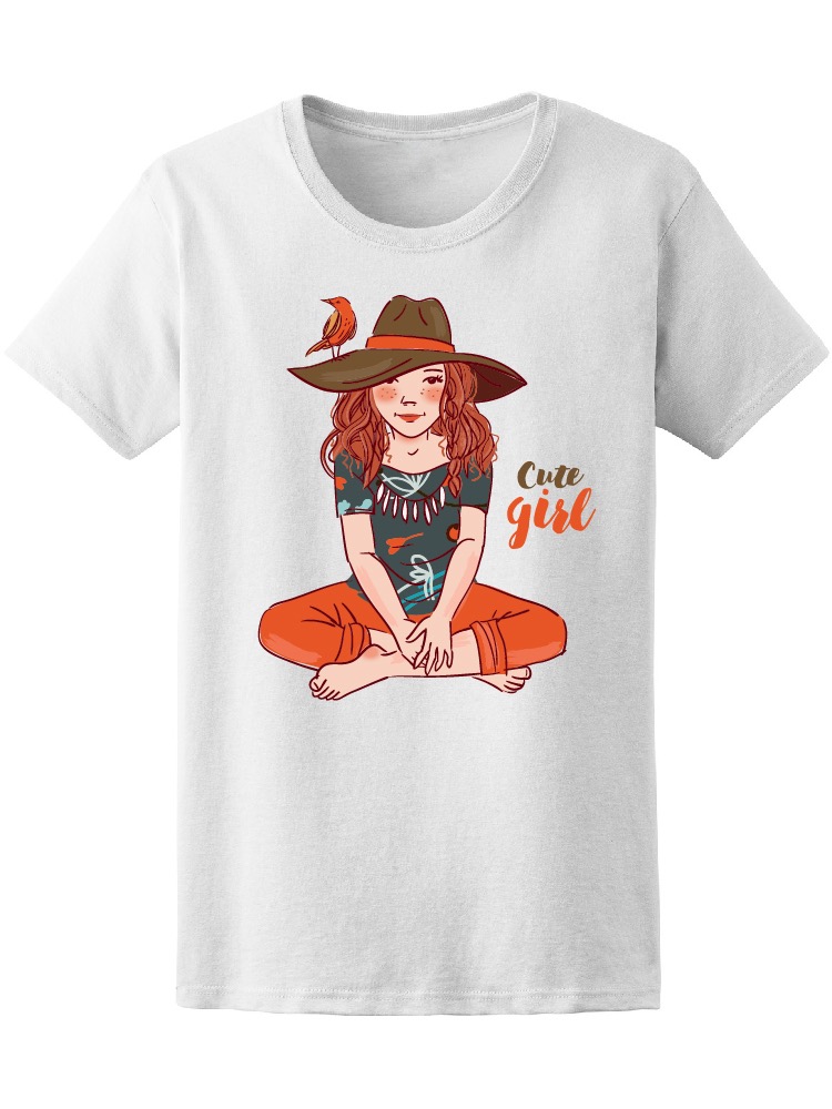 Foto 2 pulgar | Playera Smartprintsink Mujer Ilustración a Color/ Chica Linda con Sombrero y Pájaro