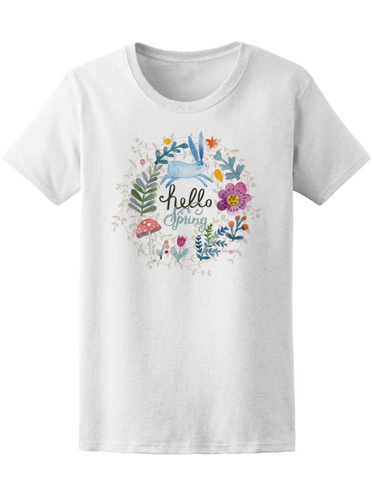 Playera Smartprintsink Mujer Hola Primavera/ Conejo Con Guirnalda De Flores