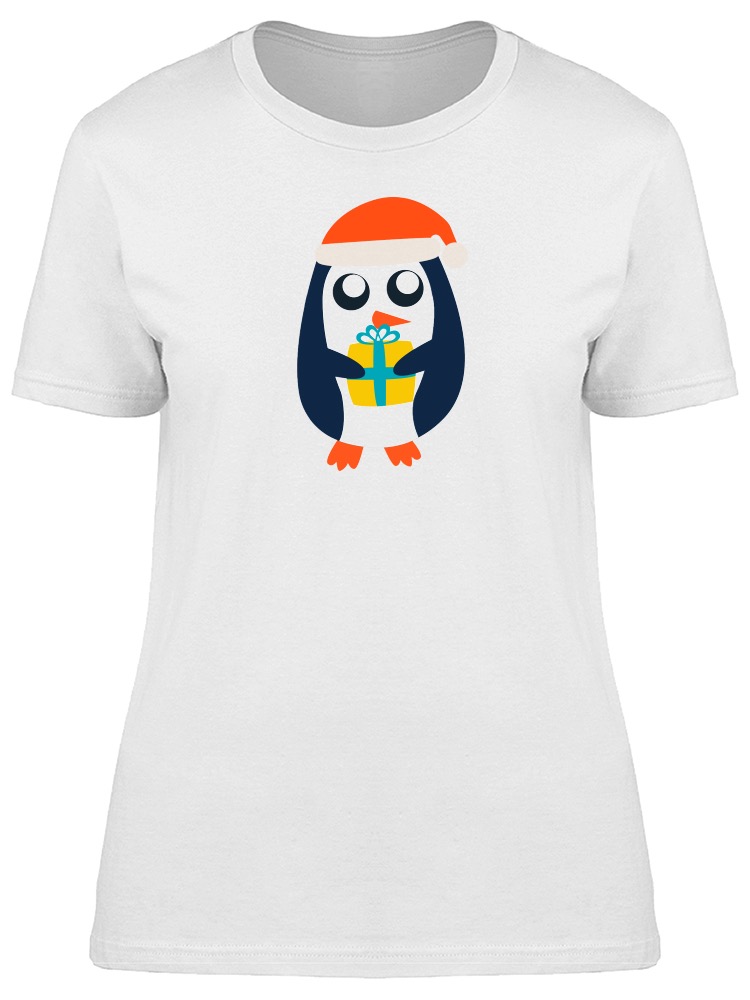 Playera Smartprintsink Mujer Ilustración/ Pingüino con Regalo y Gorro Navideño