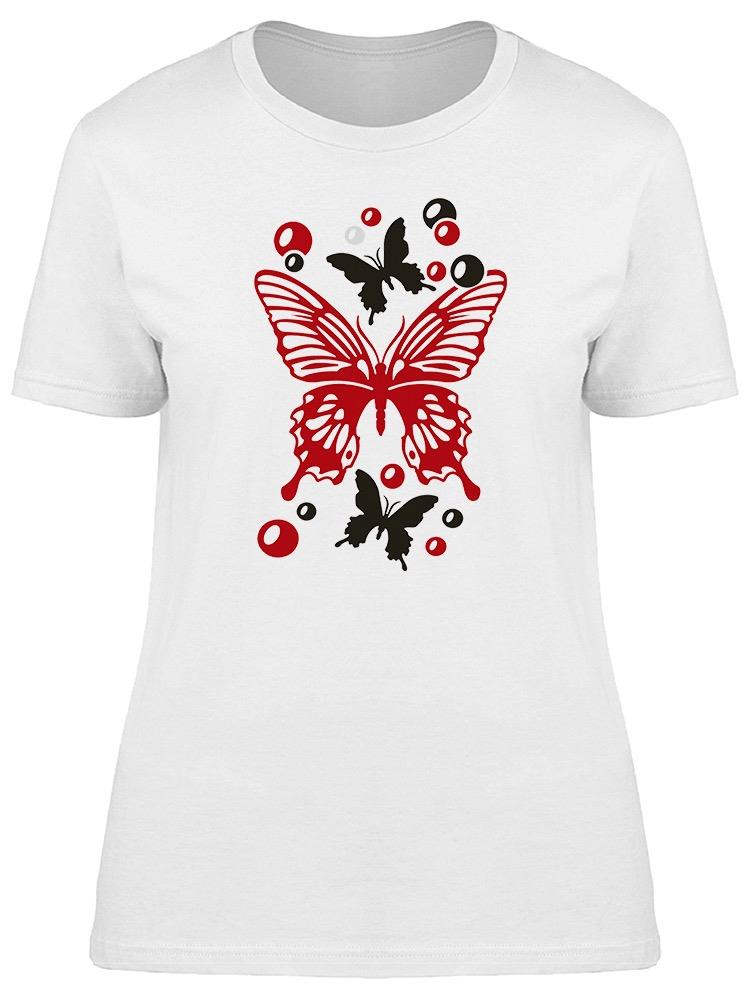 Playera Smartprintsink Mujer Mariposas Y Perlas Rojo Y Negro