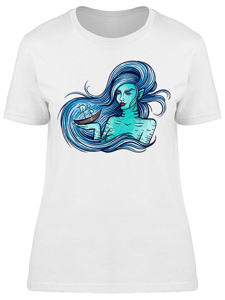 Playera Smartprintsink Mujer Ilustración Mujer Monstruo Marino y Barco