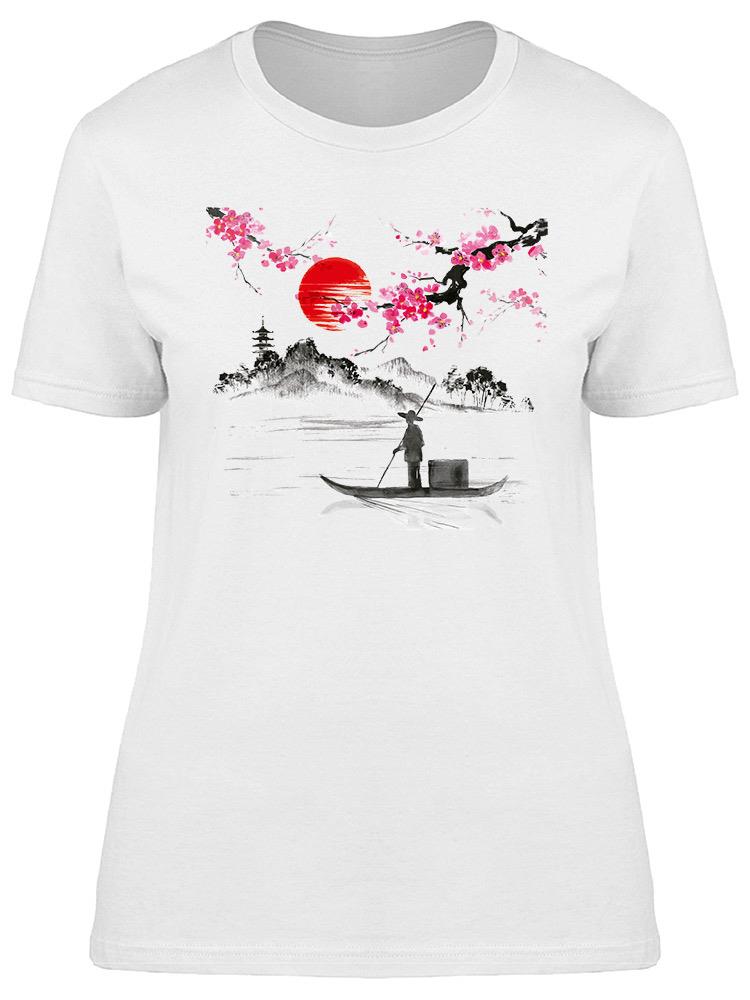 Foto 1 | Playera Smartprintsink Mujer Estilo Japonés/ Hombre En Canoa Con Sakuras