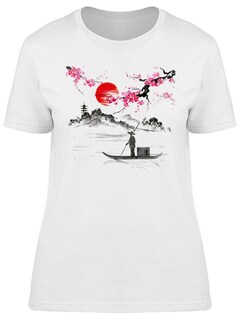 Foto 1 | Playera Smartprintsink Mujer Estilo Japonés/ Hombre En Canoa Con Sakuras