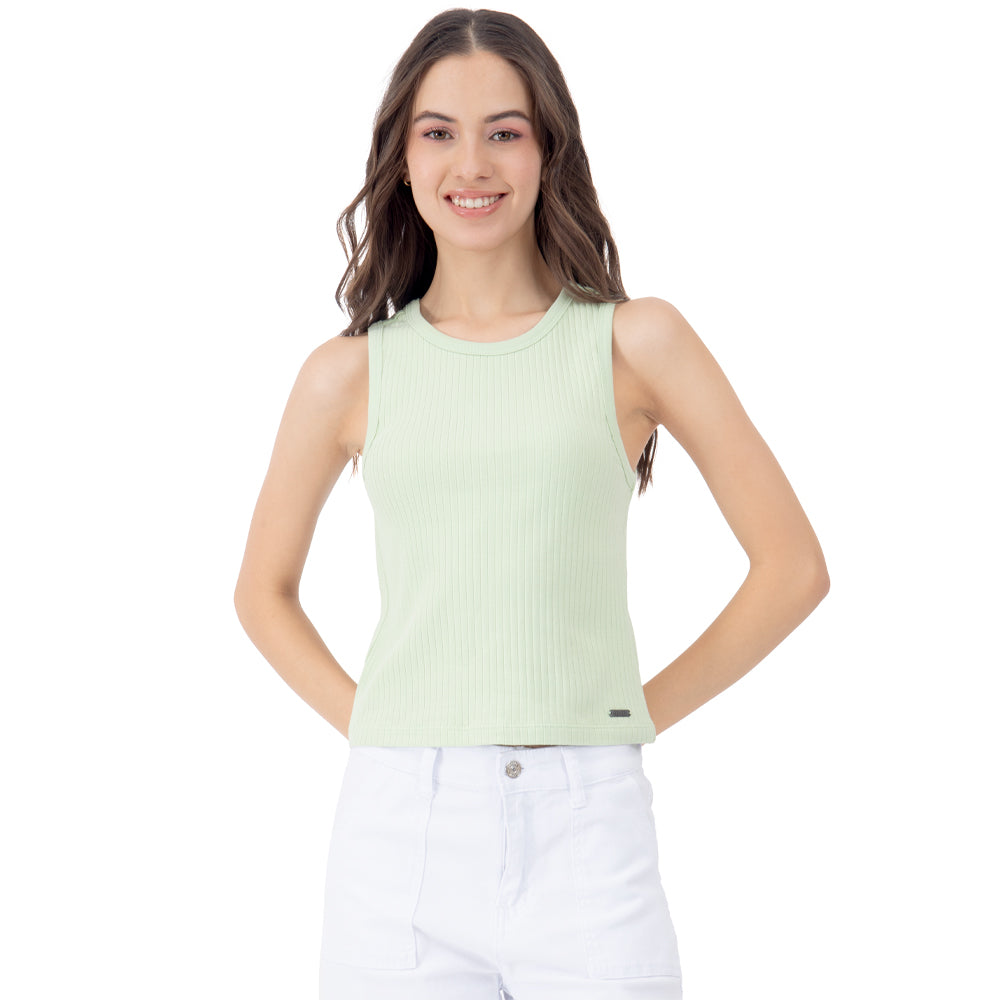 Crop Top Con Canales Para Mujer Quarry Color Verde