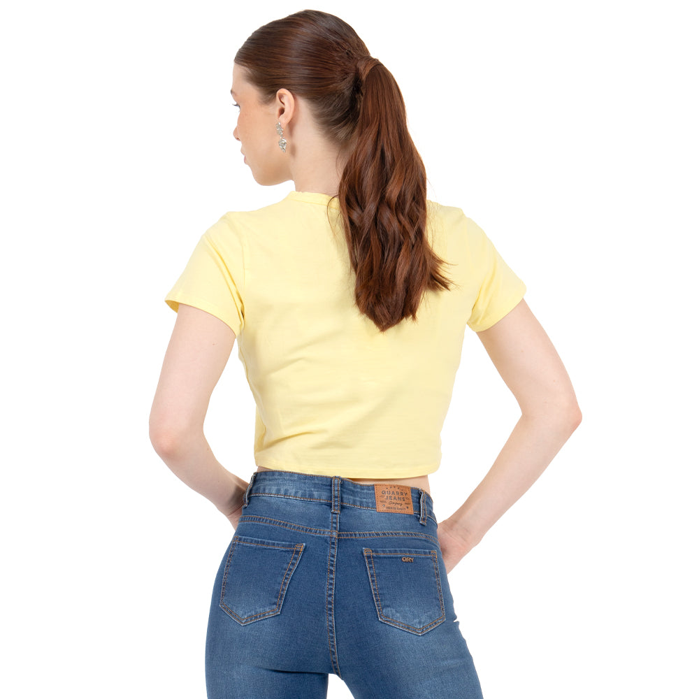 Foto 4 pulgar | Playera Crop Básica Manga Corta Para Mujer Quarry Color Amarillo