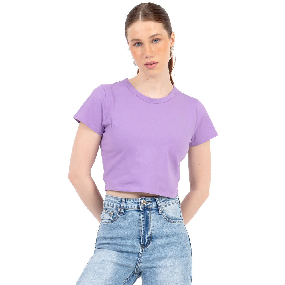 Playera Crop Básica Manga Corta Para Mujer Quarry Color Morado