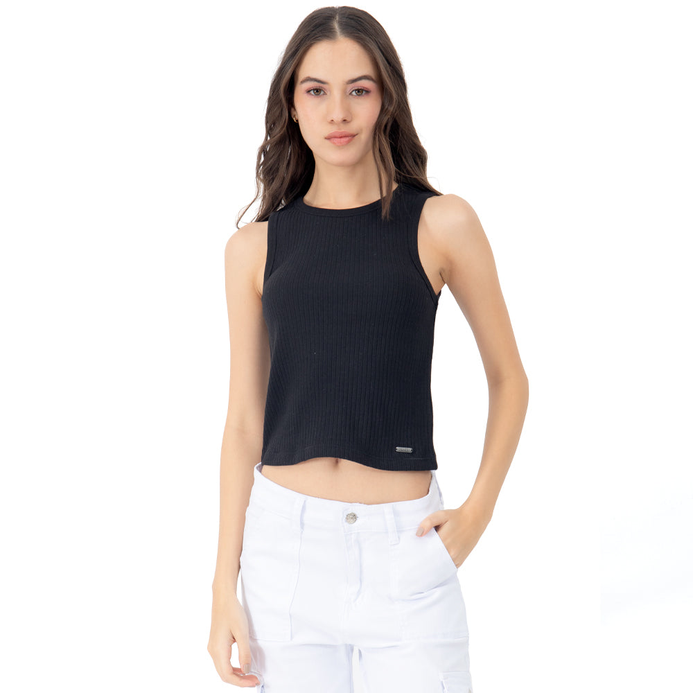 Crop Top Con Canales Para Mujer Quarry Color Negro