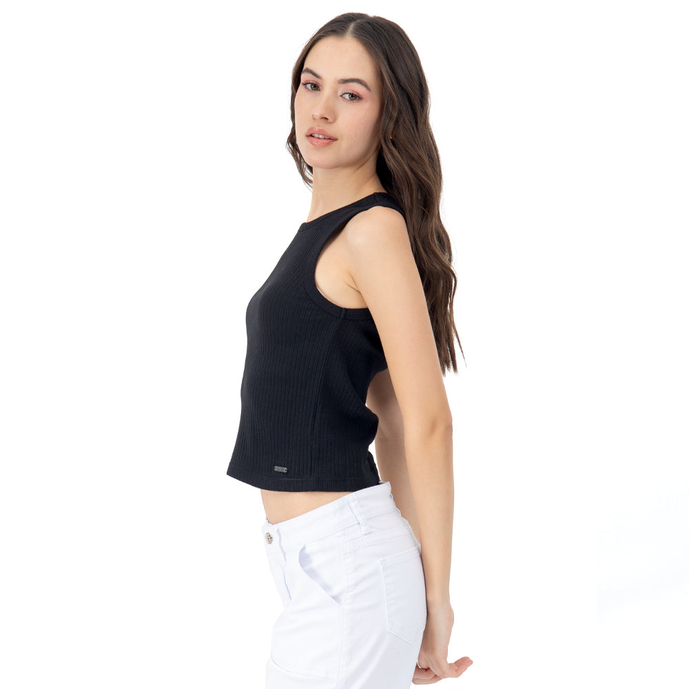 Foto 3 pulgar | Crop Top Con Canales Para Mujer Quarry Color Negro