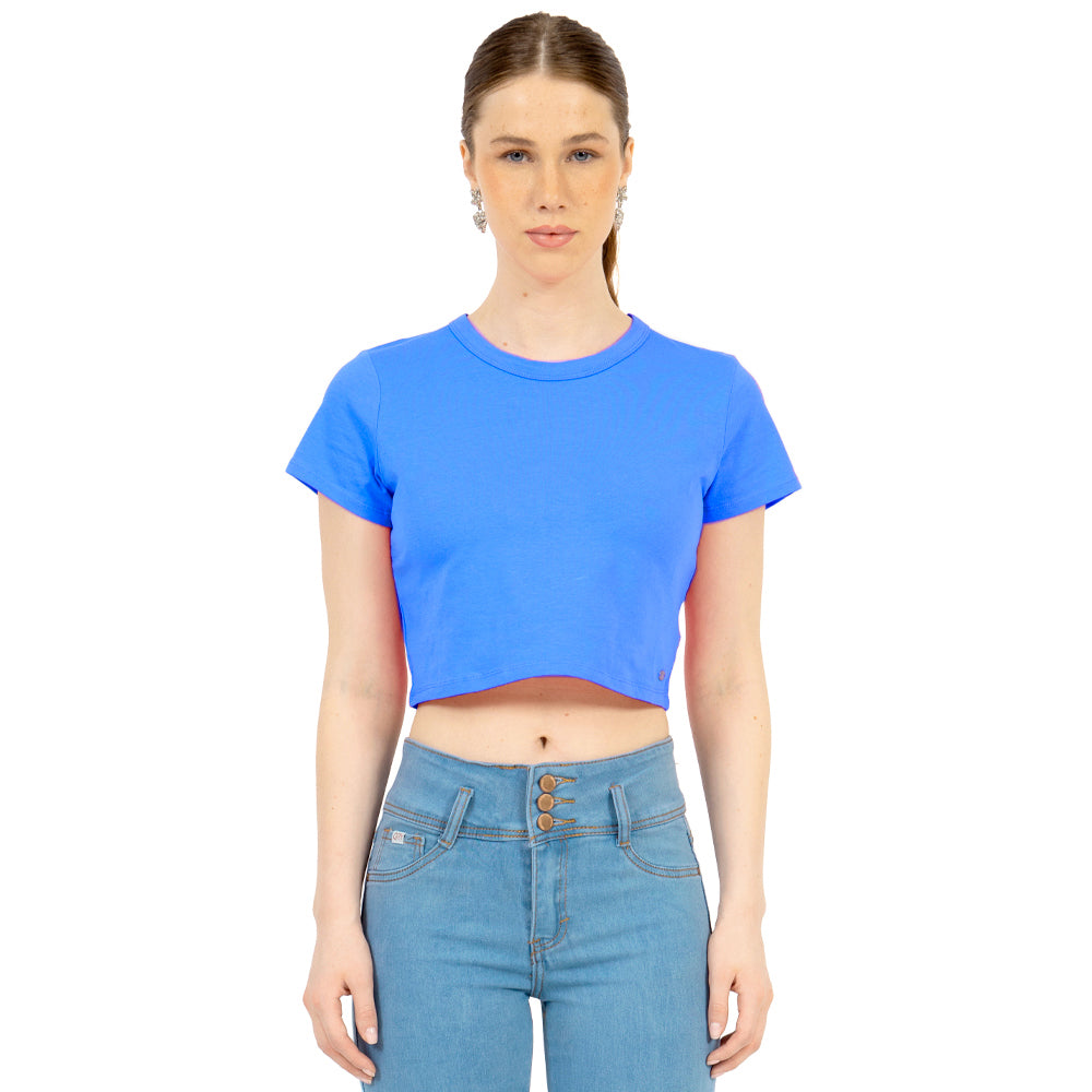 Playera Crop Básica Manga Corta Para Mujer Quarry Color Azul