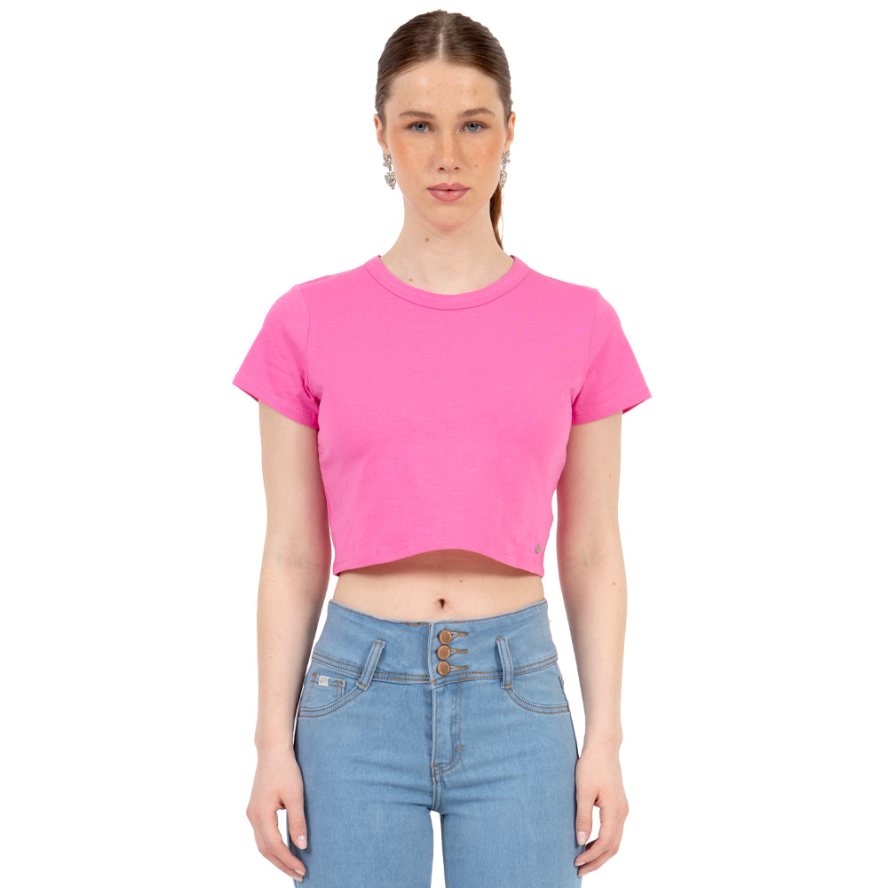 Playera Crop Básica Manga Corta Para Mujer Quarry Color Rosa Chicle