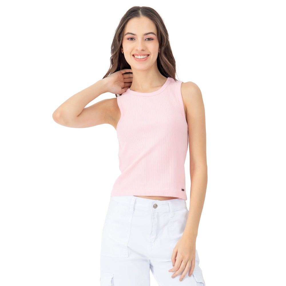Crop Top Con Canales Para Mujer Quarry Color Rosa