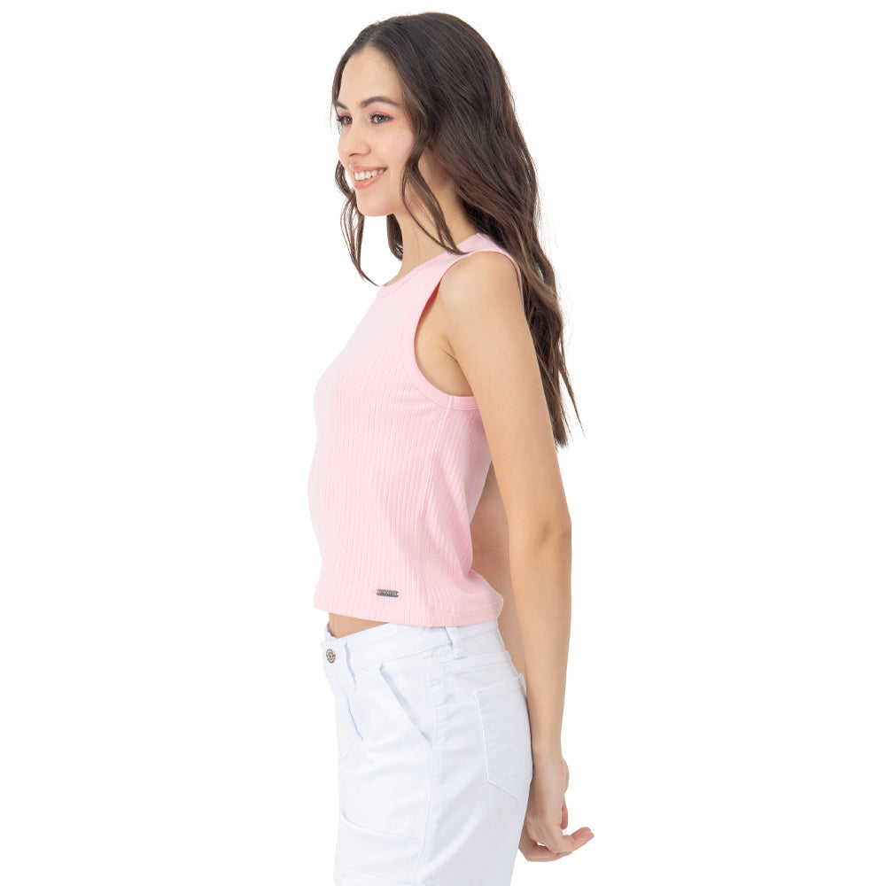 Foto 3 pulgar | Crop Top Con Canales Para Mujer Quarry Color Rosa