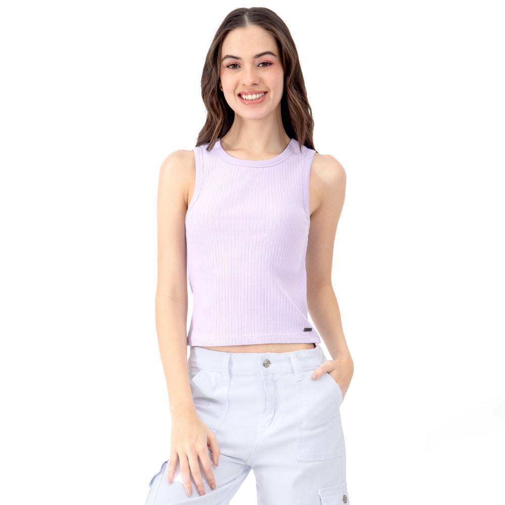 Crop Top Con Canales Para Mujer Quarry Color Morado Claro