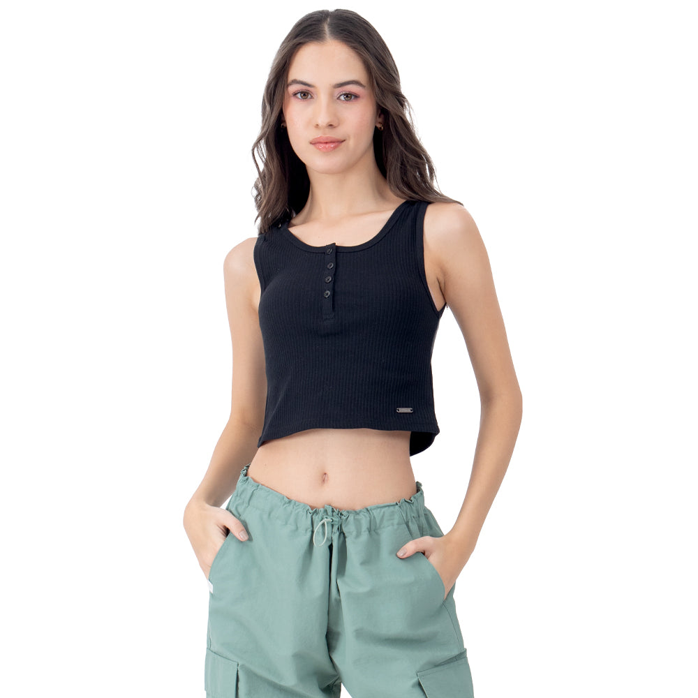 Crop Top Con Botones Para Mujer Quarry Color Negro