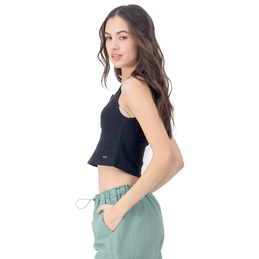 Foto 3 pulgar | Crop Top Con Botones Para Mujer Quarry Color Negro