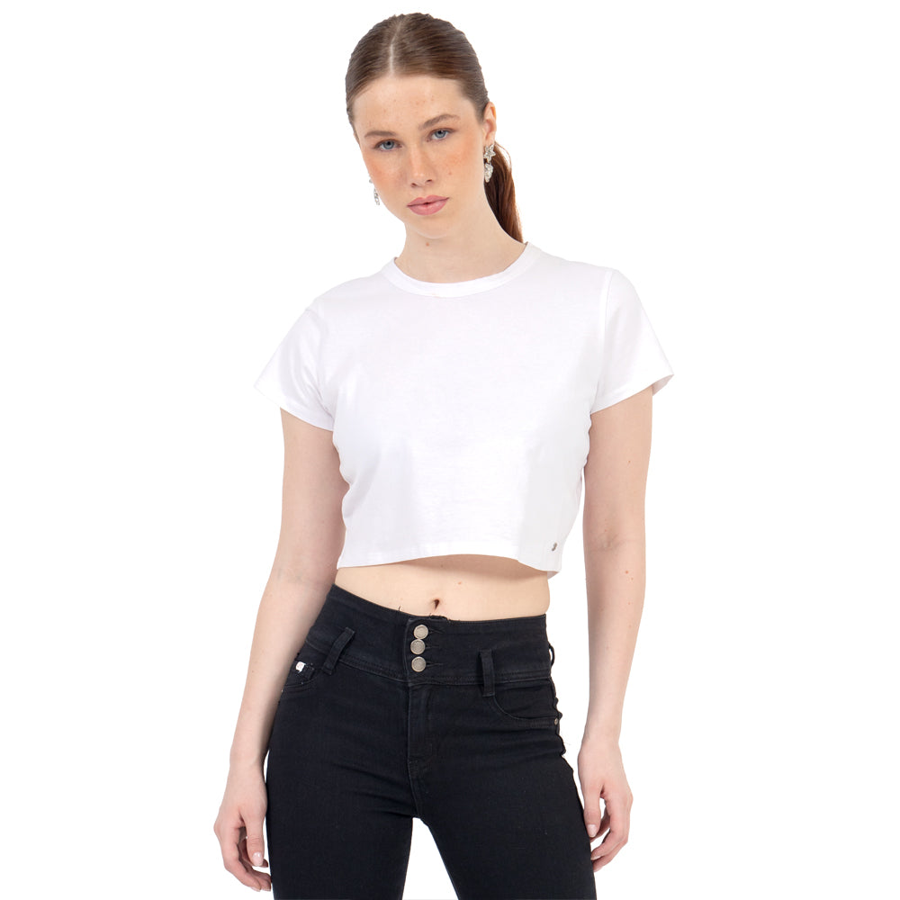 Playera Crop Básica Manga Corta Para Mujer Quarry Color Blanco