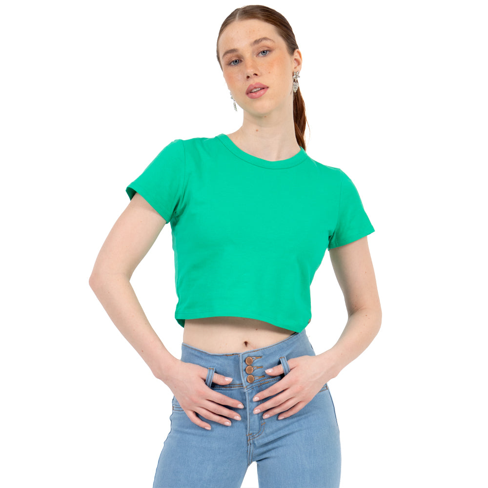 Playera Crop Básica Manga Corta Para Mujer Quarry Color Verde