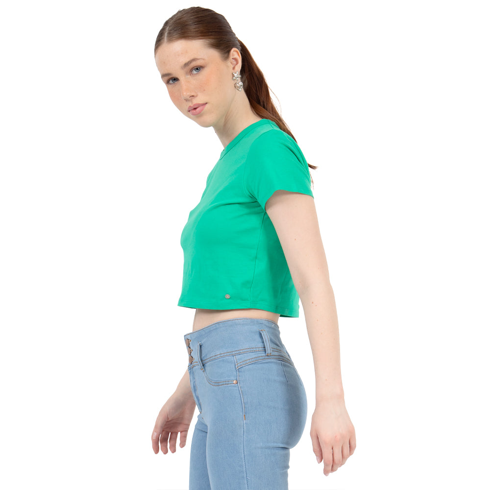 Foto 3 pulgar | Playera Crop Básica Manga Corta Para Mujer Quarry Color Verde