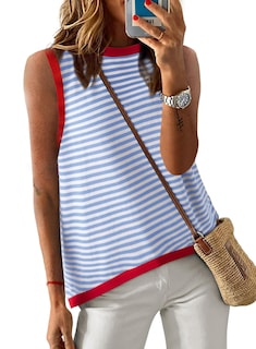 Foto 1 | Camiseta Sin Mangas Dokotoo 2025 Summer Para Mujer A Rayas Azul Cielo - Venta Internacional.