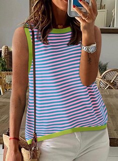 Foto 3 | Camiseta Sin Mangas Dokotoo Summer Para Mujer Casual De Punto Verde A Rayas - Venta Internacional.