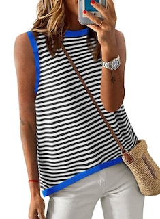 Foto 1 | Camiseta Sin Mangas Dokotoo Summer Para Mujer Tejida A Rayas Negra - Venta Internacional.