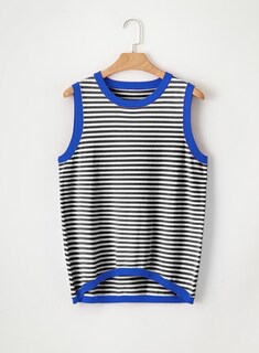 Foto 4 | Camiseta Sin Mangas Dokotoo Summer Para Mujer Tejida A Rayas Negra - Venta Internacional.