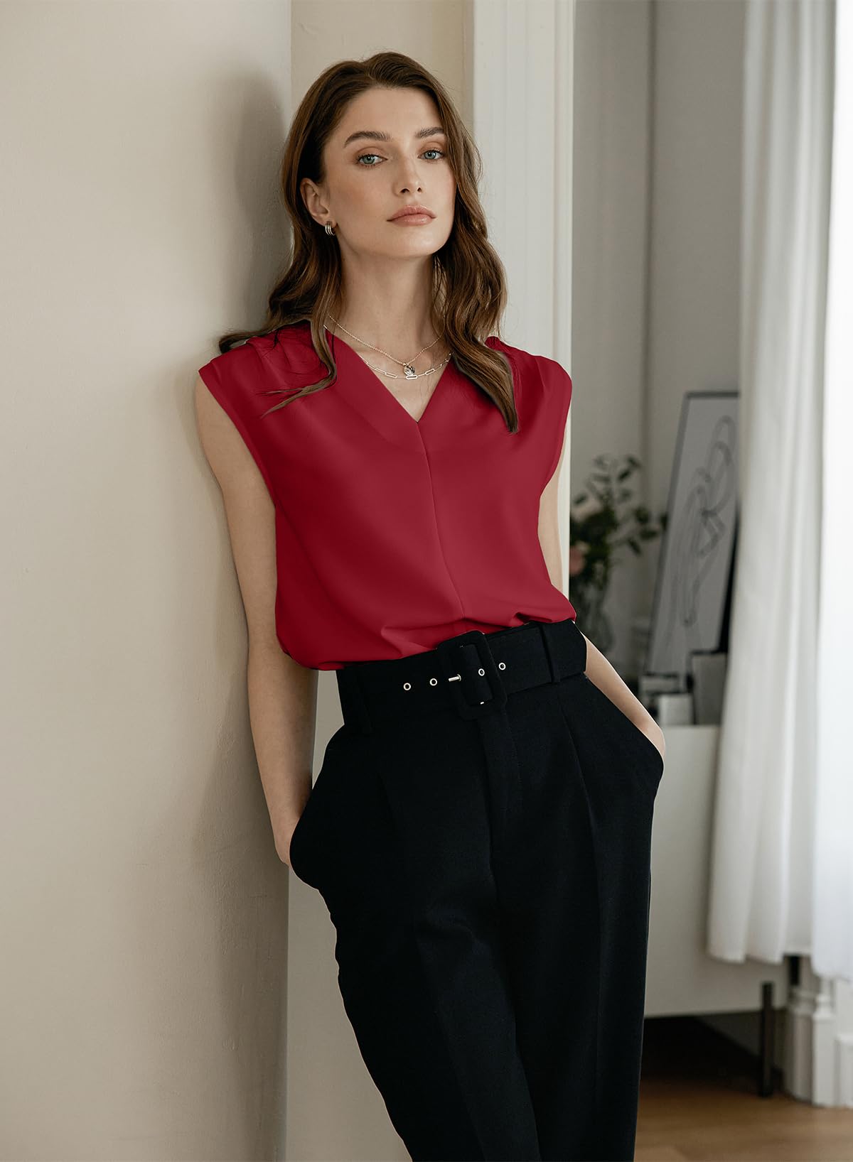 Foto 4 pulgar | Blusa Sin Mangas Evaless Para Mujer, Holgada, Casual, Con Cuello En V, De Verano - Venta Internacional.