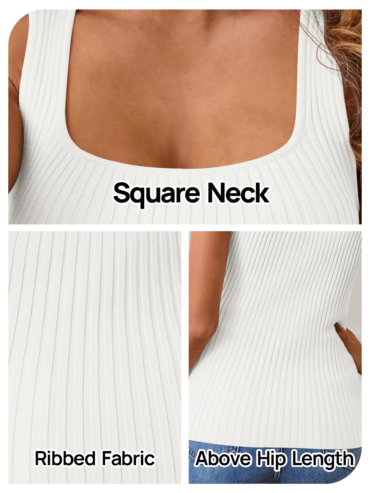 Foto 7 pulgar | Camiseta Sin Mangas Merokeety 2025 De Punto Acanalado Con Cuello Cuadrado Blanca Xl Para Mujer - Venta Internacional.