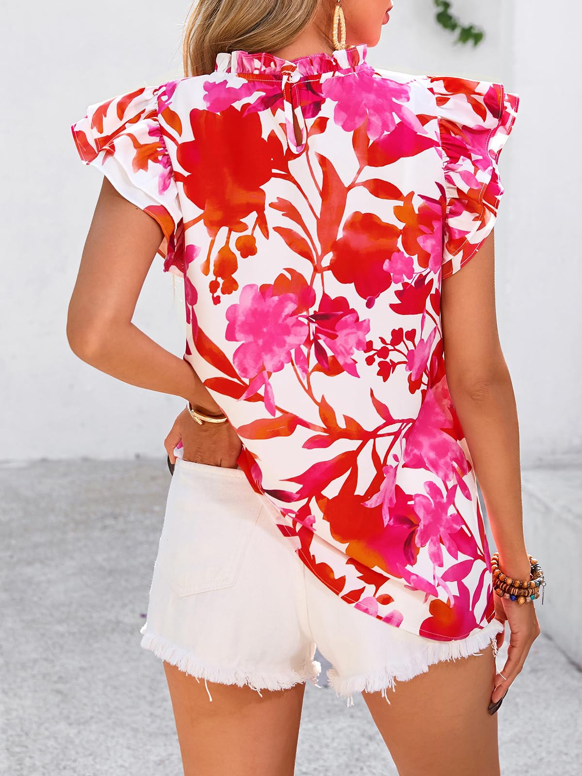 Foto 5 pulgar | Blusa Prettygarden De Chifón De Manga Corta Con Volantes Para Mujer - Venta Internacional.