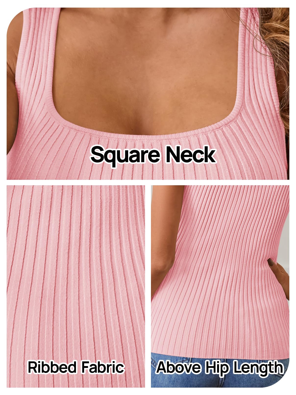 Foto 7 pulgar | Camiseta Sin Mangas Merokeety 2025 De Punto Acanalado Con Cuello Cuadrado Sin Mangas Rosa - Venta Internacional.