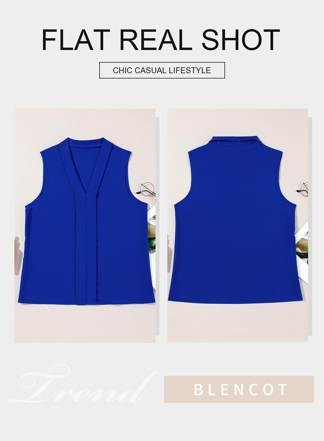 Foto 5 pulgar | Camiseta Sin Mangas Blencot Summer Para Mujer, Cuello En V, Gasa, Azul Oscuro, L - Venta Internacional.