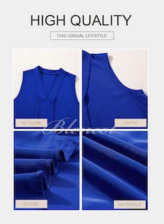 Foto 5 | Camiseta Sin Mangas Blencot Summer Para Mujer, Cuello En V, Gasa, Azul Oscuro, L - Venta Internacional.