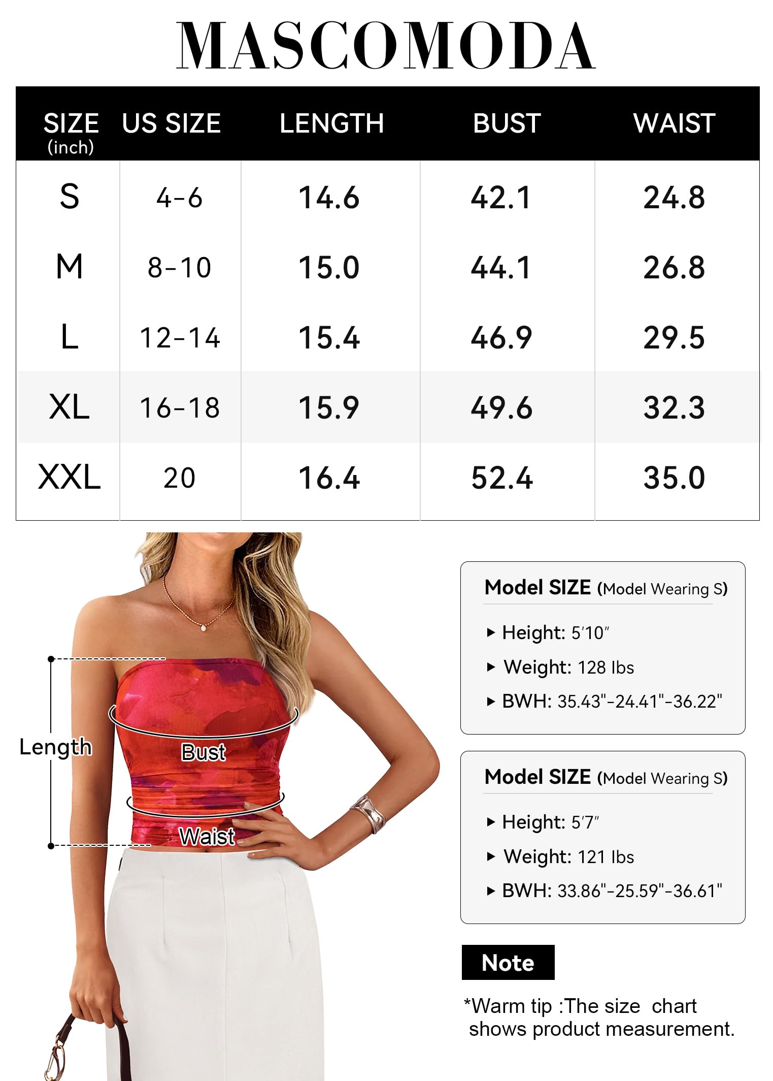 Foto 6 | Top De Tubo Mascomoda Para Mujer De Verano 2025 Con Estampado Floral Rojo - Venta Internacional.