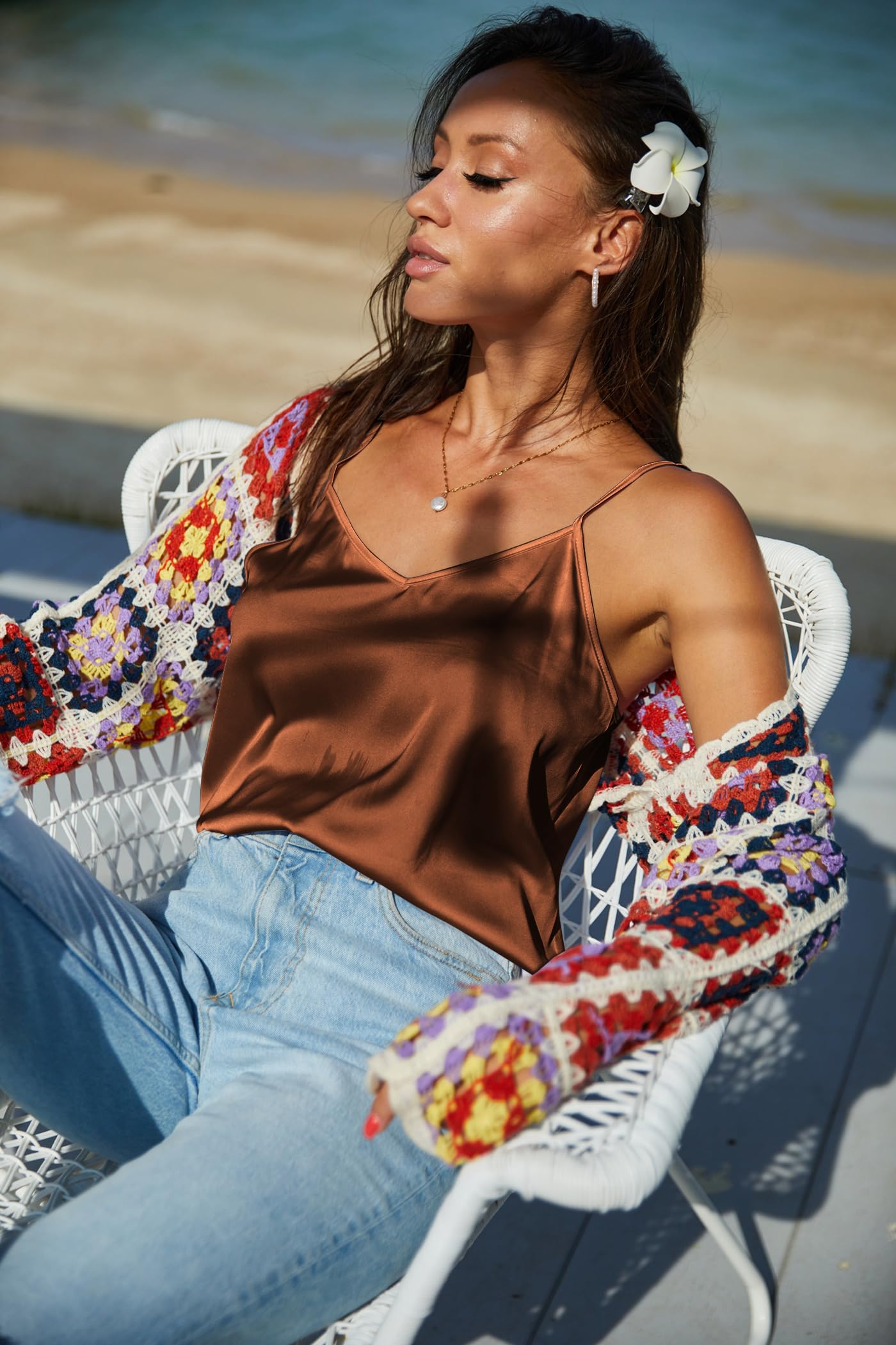 Foto 4 pulgar | Camisetas Sin Mangas Ekouaer Para Mujer, Satén De Seda, Cuello En V, Xl, Paquete De 2 - Venta Internacional.