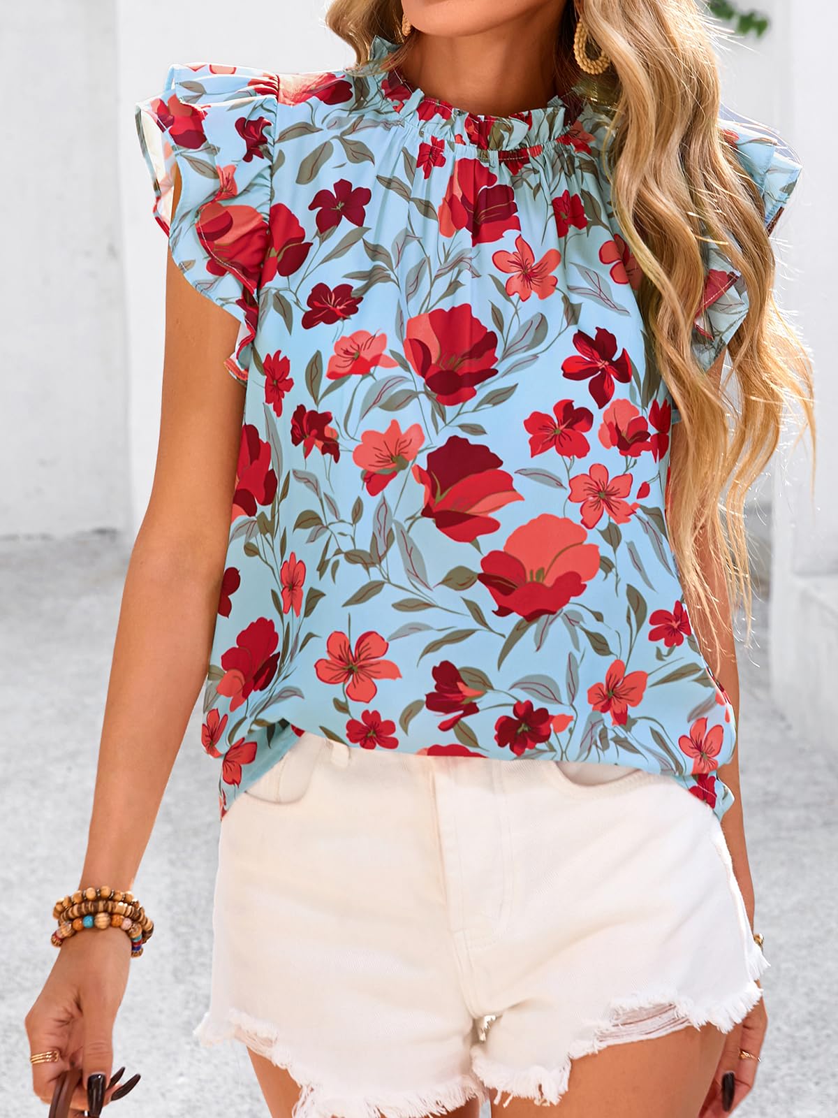 Foto 3 pulgar | Blusa Prettygarden De Chifón De Manga Corta Con Volantes Para Mujer - Venta Internacional.