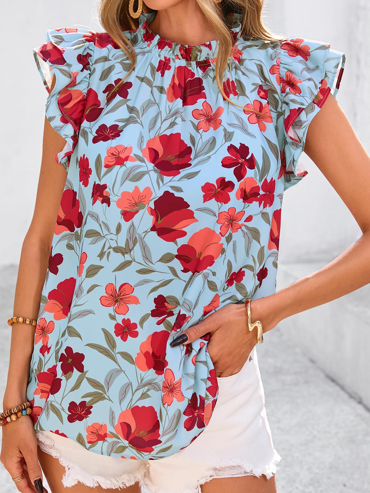 Foto 4 pulgar | Blusa Prettygarden De Chifón De Manga Corta Con Volantes Para Mujer - Venta Internacional.