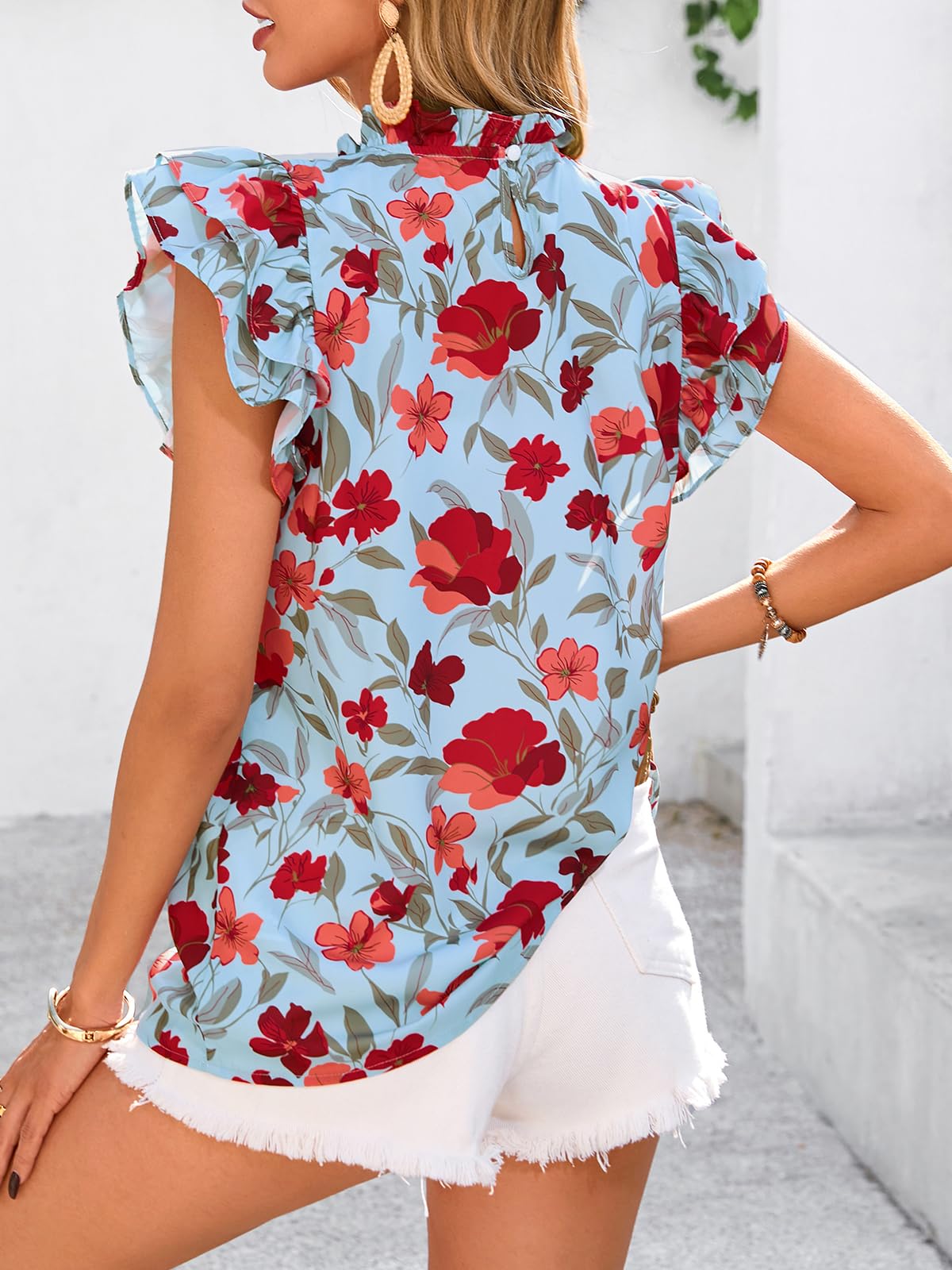 Foto 5 | Blusa Prettygarden De Chifón De Manga Corta Con Volantes Para Mujer - Venta Internacional.
