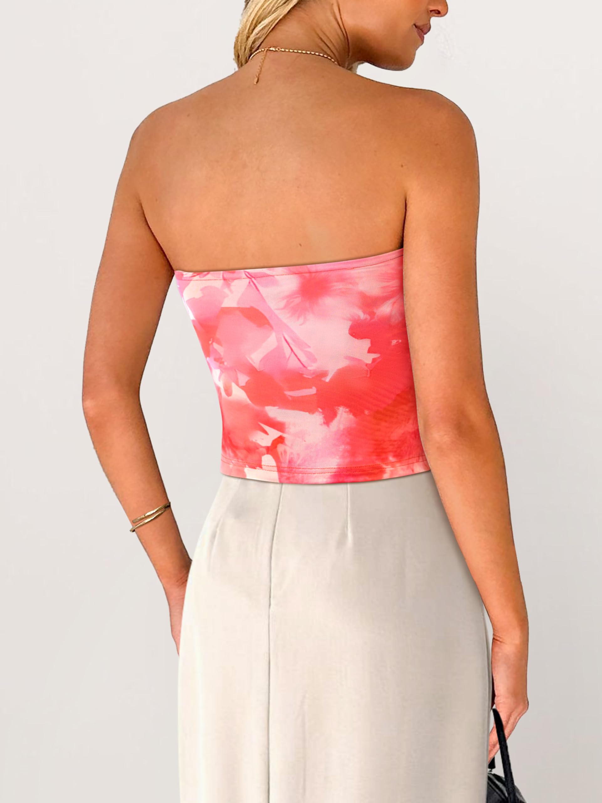 Foto 5 | Top Redondo Mascomoda Para Mujer 2025 Con Estampado Floral Fruncido Naranja Claro - Venta Internacional.