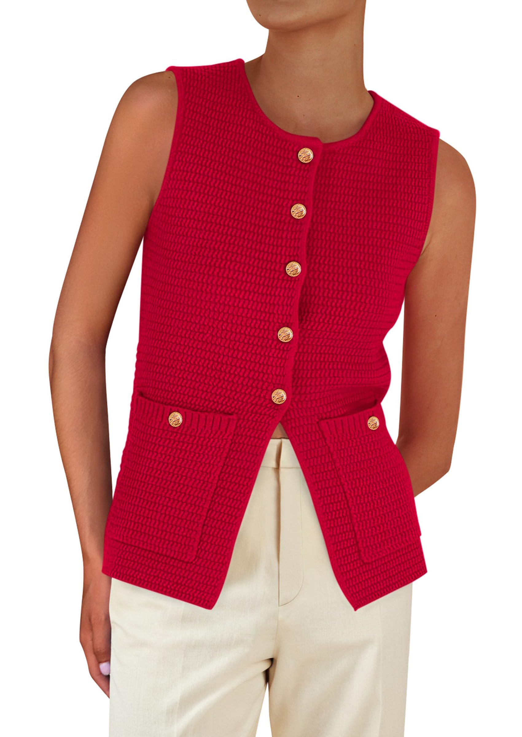 Foto 2 pulgar | Chaleco Tipo Suéter Prettygarden Para Mujer, Verano 2025, Rojo, Talla L - Venta Internacional.